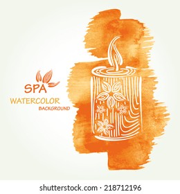 Spa watercolor background with candles in vector. 