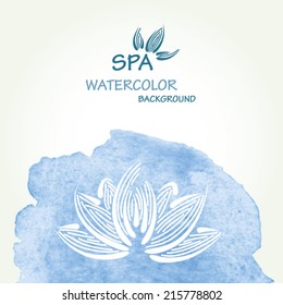 Spa watercolor background with lotus  in vector. 