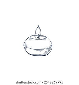 Spa wax candle hand drawn Isolated vector illustration. Sketch template for card design, packaging, cosmetics, medicine, treating, aromatherapy, package design healthcare decor. Engraving style