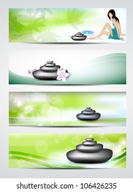 Spa website header or banner with stones decorated with leaves. EPS 10.