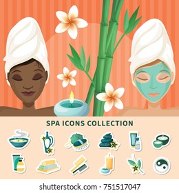 Spa Wellness Beauty Resort Banner With Available Services Treatments Menu Symbols Flat Icons Collection Background Vector Illustration 