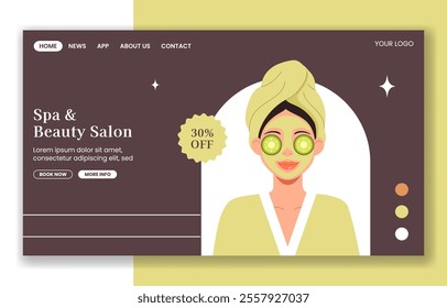 Spa Wellness and Beauty Social Media Landing Page in Flat Cartoon Illustration