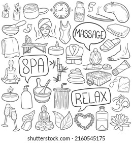 Spa and Wellness Doodle Icons. Hand Made Line Art. Relax Clipart Logotype Symbol Design.