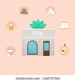 Spa and wellness infographic set. Natural cosmetics and health icon. Flat design style modern vector illustration concept.