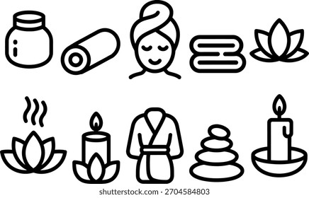 Spa and Wellness Relaxation Vector Icon Set for Healthcare Designs