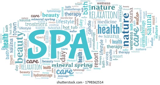 Spa wellness word cloud isolated on a white background.