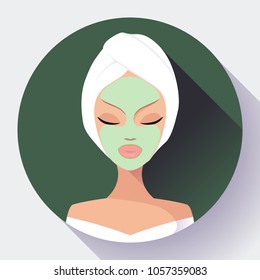 Spa Woman applying Facial cleansing Mask icon vector Beauty Treatments icons