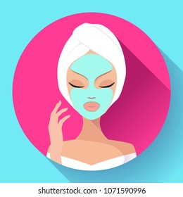 Spa Woman applying Facial cleansing Mask icon vector Beauty Treatments icons