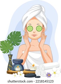 Spa woman applying facial mask illustration