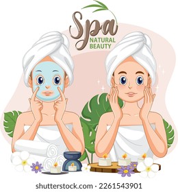 Spa woman applying facial mask illustration