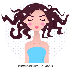 Spa woman with beautiful hair isolated on dotted background