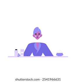 Mujer De Spa Con Productos De Belleza En Ilustración vectorial Plana Que Simboliza La Relajación, El Cuidado De La Piel Y El Cuidado Personal, Aislado Sobre Fondo Blanco