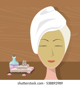 spa woman towel wear facial mask care