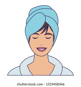 spa woman with towels blue lines