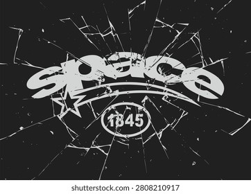 Space 1845 varsity, college, athletic, retro, vintage, sports, university, typography, lettering, shooting star, badge, t shirt, emblem, apparel, streetwear, 90s style, urban, vector, fashion.