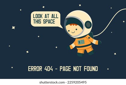Space 404 error with astronaut. Page not found. Vector illustration.