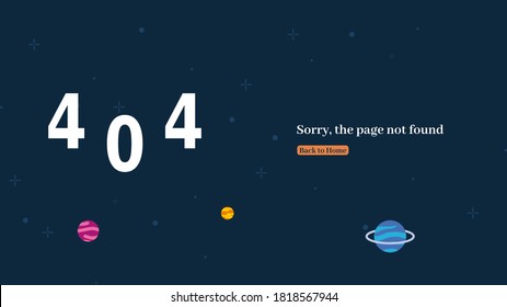 Space 404 error. Space exploration modern background design page not found