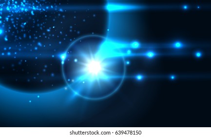 Space abstract background with planet and star rise. Vector illustration