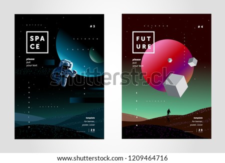 space, abstract background for a poster or cover of the future, a design template from multi-colored gradient, illustrations of planets, a starry sky, a spaceman and mars