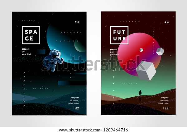 space, abstract
background for a poster or cover of the future, a design template
from multi-colored gradient, illustrations of planets, a starry
sky, a spaceman and
mars