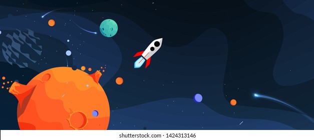 Space abstract background with stars and planets. Flat illustration for business startup