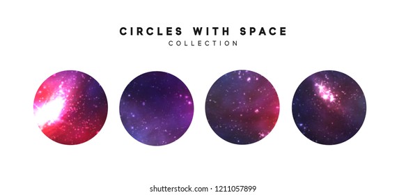 Space abstract backgrounds. Starry bright circular textures vector. Isolated on white background