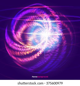 Space Abstract dark background with light, stars, and flares with space for text