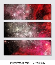 Space Abstract Galaxy Banners set. Vector illustration for your designs and artworks.
