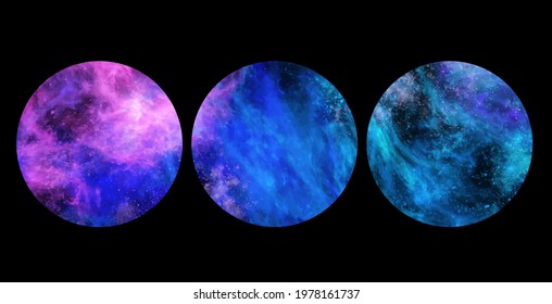 Space Abstract Galaxy Round Banners set. Vector galaxy illustration for your designs and artworks. Space galaxy design elements