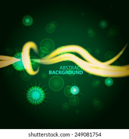 Space Abstract green background with glowing white rays and stars