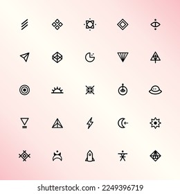Space abstract symbol icon set. Black and white vector. Geometric feeling. Second part.