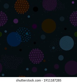 Space abstraction pattern. On a black background, blue, gray, brown, purple colors.