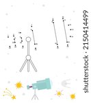 Space activities for kids. Dot to dot game – Telescope. Numbers games for kids. Coloring page. Vector illustration.