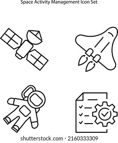 Space activity management icons. Organization and service. Spacetech trend abstract idea thin line illustration. Isolated outline drawing on white background.