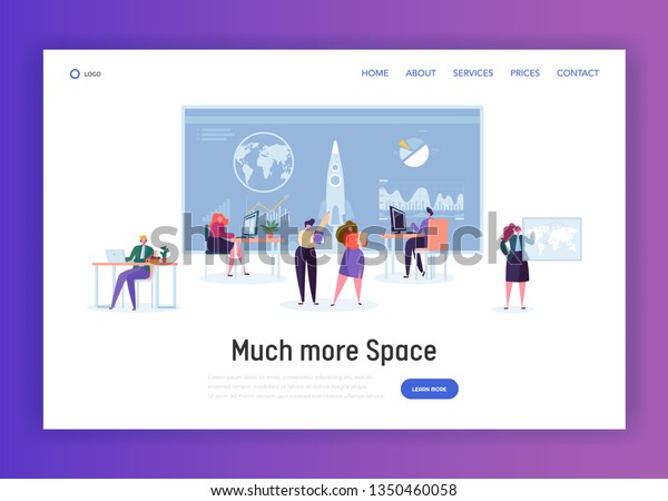 Space Administration Office Landing Page.\
Character Work on Aeronautics and Aerospace Research. Engineer\
Construct Rocket for Visit Orbit Website or Web Page. Flat Cartoon\
Vector Illustration