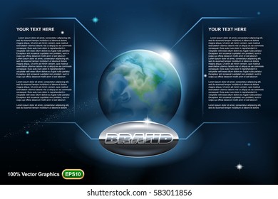 Space ads template mock up, fantastic space background with earth planet in center, template can be customize with your logo or brand in 3d illustration