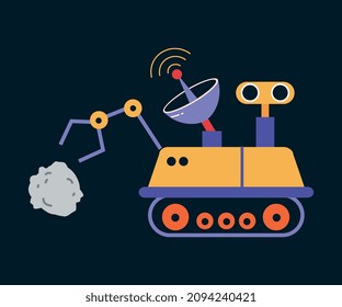 Space Adventure with Asteroid and Shuttle with Sputnik Vector Illustration
