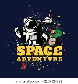 space adventure astronaut splatter colorful boy apparel tee