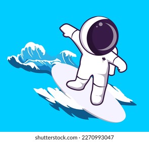 Space Adventure, Astronaut Surfing on an Alien Planet Icon Concept Isolated Premium Vector. Flat Cartoon Style