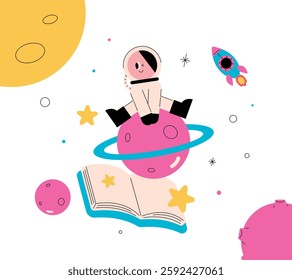 Space Adventure Book Kids science space learning Simple style illustration Science education