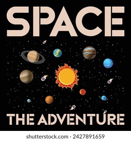 Space the adventure, Designs Bundle, Streetwear T-shirt Designs Artwork Set, Graffiti Vector Collection for Apparel and Clothing Print.