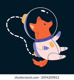 Space Adventure with Dog Astronaut in Spacesuit Floating Exploring Galaxy Vector Illustration