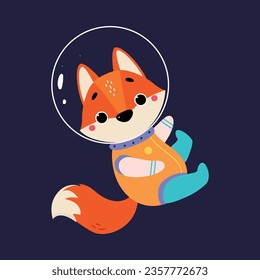 Space Adventure with Fox Astronaut in Spacesuit Floating Exploring Galaxy Vector Illustration