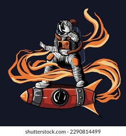 Space adventure with futuristic surfing astronaut