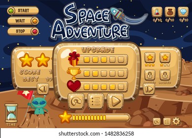 Space adventure game template with alien on moon illustration