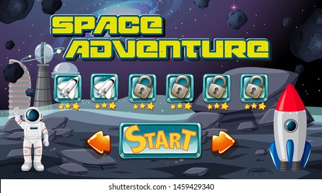 Space adventure game template with rocket and astronaut