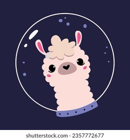 Space Adventure with Llama Astronaut in Helmet Floating Exploring Galaxy Vector Illustration