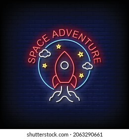 Space Adventure Neon Signs Style Text Vector