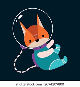 Space Adventure with Squirrel Astronaut in Spacesuit Floating Exploring Galaxy Vector Illustration