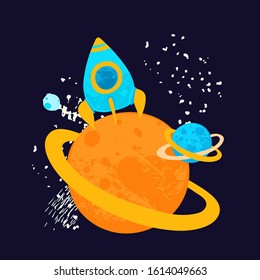 Space Adventure. Vector illustration for kids t-shirt, posters  cards, parties, stickers or decor